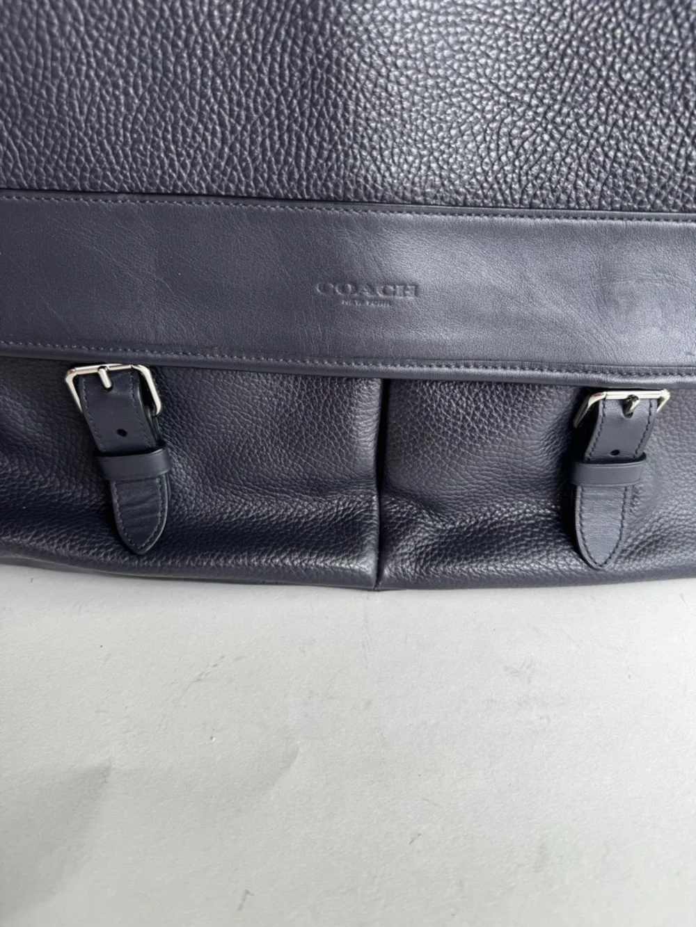 Coach Hudson Messenger Bag Black Pebbled Leather Men's Laptop Briefcase